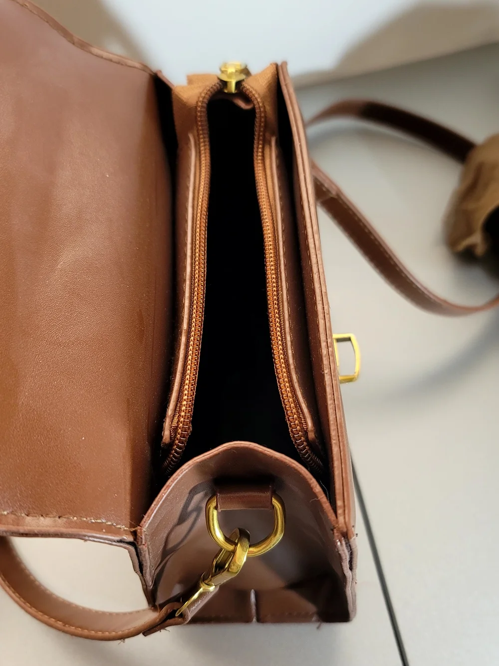 Brown Structured Crossbody Bag with Gold Hardware